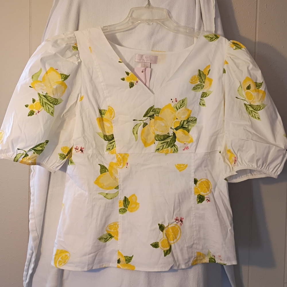 Floral Puff Sleeve Top - White and Yellow